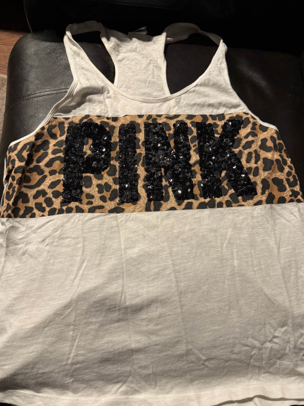 VS Pink Leopard Panel Sequin Paneled Tank Top - Black & Tan
